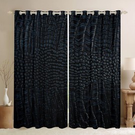 Cortinas con patrón de cocodrilo, cortinas de ventana de piel de animal salvaje para niños y niñas, adolescentes, cortinas de tratamiento de ventana con patrón negro, cortinas de oscurecimiento de
