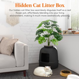 Lifewit Litter Box Cat with Faux Plant & Scoop(Random Color), Hidden Enclosure Litter Tray with Odor Control & Carbon Filter in Living Room/Bedroom/Bathroom Corner, Black