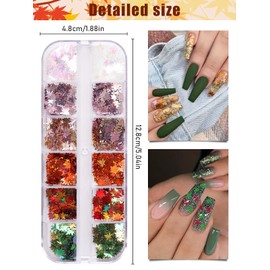 EBANKU Fallen Maple Leaf Nail Art Sequins, Autumn Nails Art Glitter Sequins, Glitter Nail Art Holographic Glitter Sequins for DIY Design Nail Art Design C