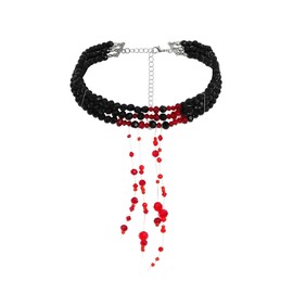 WCRAZYE Gothic Blood Necklace for Women Red Crystal Multi-layered Pearl Beaded Necklaces Halloween Vampire Costume Jewelry (Black Red)