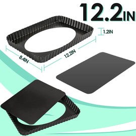 Cyimi Rectangular Pie Pan Nonstick Tart Pan With Removable Bottom Heavy Duty Carbon Steel Fluted Quiche Pan Tart Mold for Baking Mousse Cakes Dessert,12.2 x 1.2-Inch