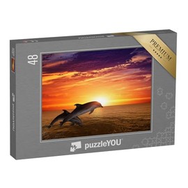 puzzleYOU: Jigsaw Puzzle 48 Piece "Jumping Dolphins: Sea Life at Sunset" - Jigsaw Puzzle Collection Dolphins, Fish & Aquatic Animals, Exotic Animals & Trendy Animals