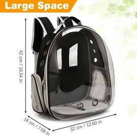 kathson Bearded Dragon Carrier with Harness and Leash Set, Large Reptile Travel Carrier Portable Lizard Backpack Clear Small Animals Carrying Bag for Gecko Hamster Rabbit Hedgehog Kitten (Black)