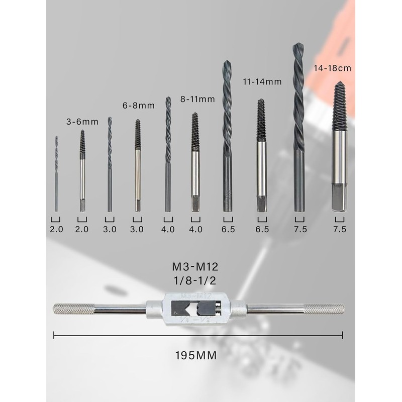 happykau Crushed Screw Removal Extractor Set of 11 Bolts, Reverse