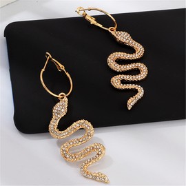 Punk Snake Serpent Long Drop Dangle Hoop Earrings for Women Vintage 14K Gold Silver Plated Rhinestone Beads Animal Earring Gothic Jewelry Gift-A gold