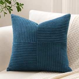Set of 1 Decorative Throw Pillow Cover Soft Corduroy Solid Square Pillow Case Boho Striped Cross Patchwork Textured Cushion Cover for Sofa Car Patio Bedroom Living Room 16x16 Inch, Dusty Blue