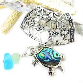 Shell Turtle Scarf Pendant - Seaglass Scarf Slide - Mother's Day Gift for Mom - Scarf Jewelry