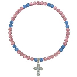 Baseball Necklace for Men Boys 18 Inch Bling Ice Collection Cross Pendant Necklace for Women Rhinestone Clay Beaded Discoball Baseball Accessories Gifts for Baseball Team Players Lovers-Pink/Blue