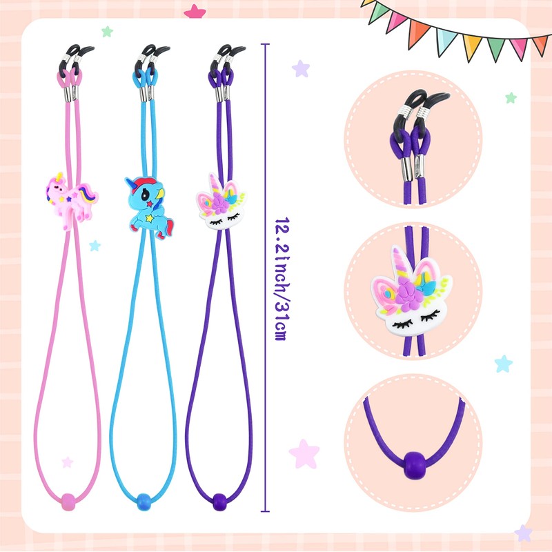YETOOME 8 PCS Kids Glasses Strap Unicorn Rainbow Anti-slip Eyeglass