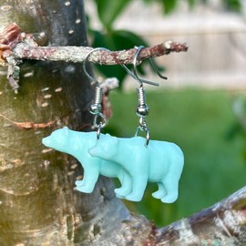 Bear Earrings in Resin Wildlife Dangle for Quirky Trendy Women and Girls (Blue)