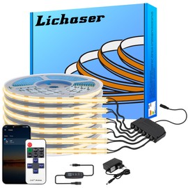 Lichaser LED Strip COB LED for Acoustic Panels 1 m, 6 Rolls 2700 K Bluetooth COB LED Warm White Parallel with App and Remote, 12 V Strip for Acoustic Panels Lighting, Wall Panels, Shelf, Cabinet