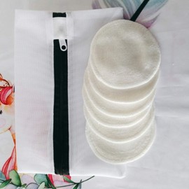 6 almohadillas removedora de maquillaje de bambú. Pads para limpieza facial lavables con bolsa de lavandería. Almohadillas desmaquillantes con bolsa reusables.