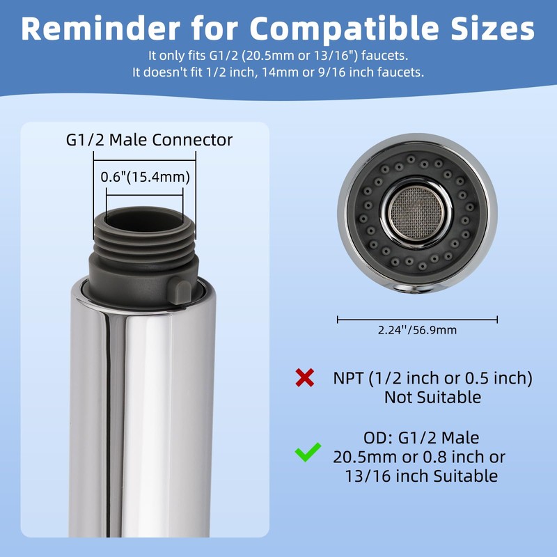 Hibbent Pull Out Sink Sprayer Head Replacement, 2 Function Kitchen