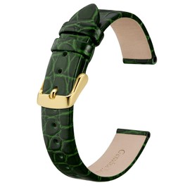 BISONSTRAP Leather Watch Straps, Soft Replacement Straps with Polished Buckle, 8 mm, 10 mm, 12 mm, 14 mm, 16 mm, 18 mm, 19 mm, 20 mm, Green with golden buckle, Strap.