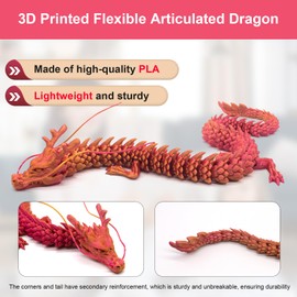 Suoyouman 24 inch 3D Printed Dragon,3D Printed Flexible Articulated Dragon, Reinforcement of Unbreakable 3D Dragon,Dragon Fidget Toys for Autism/ADHD,Home Office Decor Executive Desk Toy (Red)