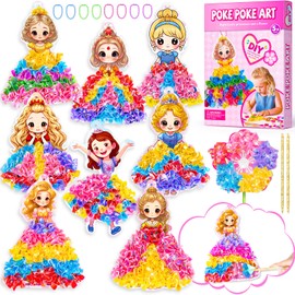 RIEYON Poke Poke Art - Magical Princesses Kits for Kids, 8 Princesses & 1 Flower Arts and Crafts Mess Free DIY Creative Activity Kits, Birthday Christmas Gifts for Girls & Boys Ages 5, 6, 7, 8, 9,10