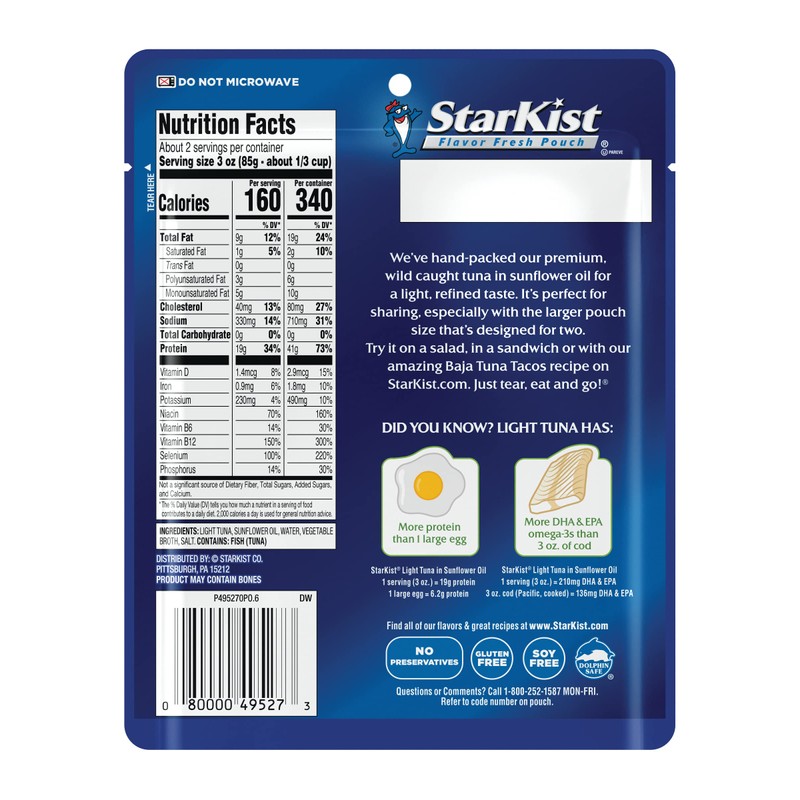 StarKist Chunk Light Tuna in Sunflower Oil, 6.4 oz Pouch