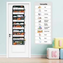 Clastyle Ball Over The Door Organizer Star Nursery Hanging Storage Organizer for Boys Clothes Diaper Toy Closet Door Hanging Shelf Storage for Bedroom Bathroom Pantry, Basketball, 5-Tier