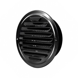 4inch Flat Stainless Steel Air Vents Cover, Louvered Grille Cover Vent Ducting Air Vent Wall Inlet with Mesh HVAC Grille for Bathroom, Kitchen, Basement Ventilation (4inch Black 1PC)