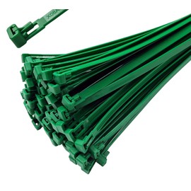 Pack of 10 Cable Ties Resealable 540 mm x 7.6 mm Green Removable Reusable Nylon Reusable UV Stable