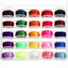 Ribbonlic 25 Rolls 0.8mm Flat Stretchy Bracelet Strings with Organizing Cases Crystal Elastic Strings Bead Thread Cord for Jewelry Making Beading and Necklaces (25 Colors)