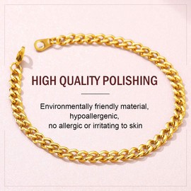 FindChic Chain Wrist Bracelets Women 18K Gold Plated Cuban Curb Link Chains Bracelets for Boys 5MM Width 7.5'' Length