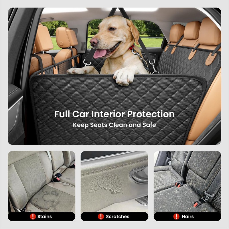 REEVAA Dog Car Seat Cover for Back Seat, Hard Bottom