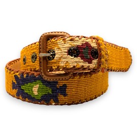 Albero del Real Guatemalan naif ethnic belt - leather belts with multicolor embroidery - Argentine polo and golf belt for men or women