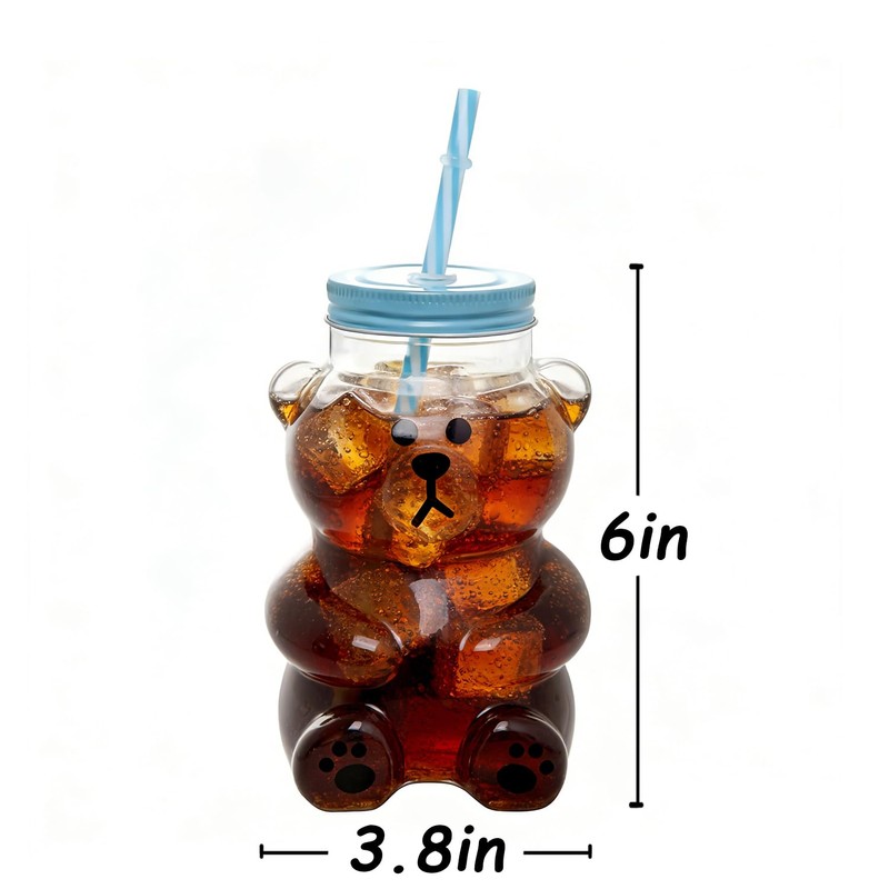 Kawaii Bear Sippy Cup 19oz, Clear Bear Glass Cup with