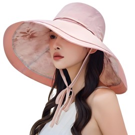 HUAMULAN Wide Brim Women Summer Sun Floppy Hat Ponytail Beach Bucket Fishing Hats Reversible Packable Outdoor UV Protection Pink