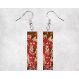Twisted R Design Earrings Red Bandana Cowhide Western Printed Wood Bar Earrings Jewelry