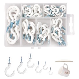 funvce Pack of 70 Screw Hooks, Cup Hook Screw with Wood Thread in 6 Sizes, Ceiling Hooks for Tools, Kitchen, Garden, Outdoor, Indoor