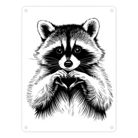 Raccoon shows heart metal sign in 15 x 20 cm for animal lovers as a perfect Valentine's Day gift saying sign ideal for home