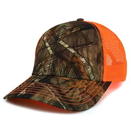 Armycrew Hunting Camouflage Outdoor Structured Trucker Mesh Cap - Break Up Orange