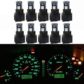 WLJH 10 Pack Green Canbus T5 Led Bulb 2721 37 74 Wedge Lamp PC74 Twist Sockets Dash Dashboard Lights Instrument Panel Cluster Leds Replacement