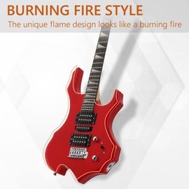 Ktaxon Ktaxon Burning Fire Design Electric Guitar Kit, 36-inch HSH Pickup Electric Guitar Beginner Guitar Set with Amplifier, Rosewood Fingerboard, 5-Ways Pickup Switch (Red)