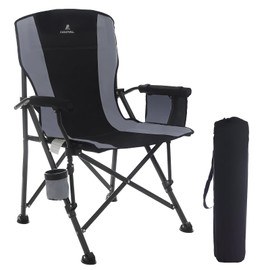 QAOYAL Camping Chairs for Adults, Support 300 LBS Lawn Chairs with Side Pocket & Cup Holder, Heavy Duty Folding Chair for Camping, Fishing, Sports Event (Black&Grey)