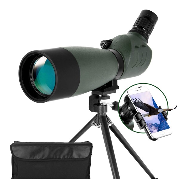 ESSLNB Spotting Scope with Tripod Phone Adapter 25-75 X 70 BAK4 Monocular Telescope 45 Degree Angled Waterproof Compact Spotting Scopes for Target Shooting Hunting Bird Watching