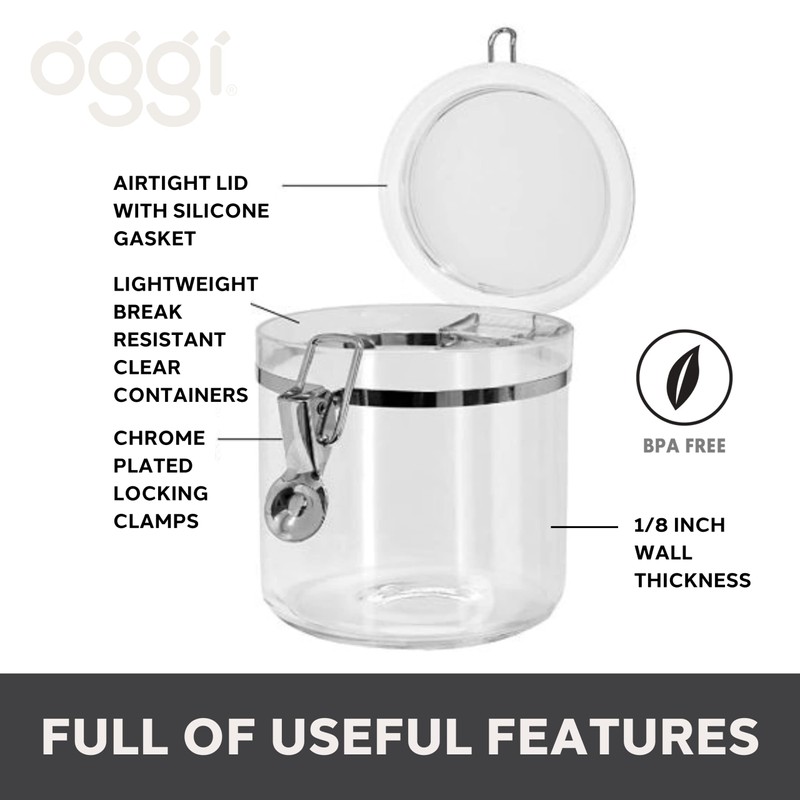 Oggi 4pc Clear Canister Set with Clamp Lids Airtight Containers