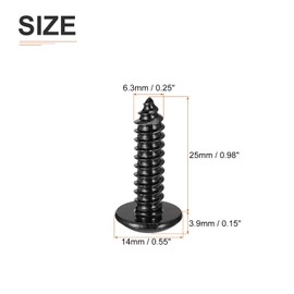 DTGN #14x1 Sheet Metal Screws - 25 Pack - for Wood, Furniture - 304 Stainless Steel Phillips Truss Head Self Tapping Tip Wood Screws - Black