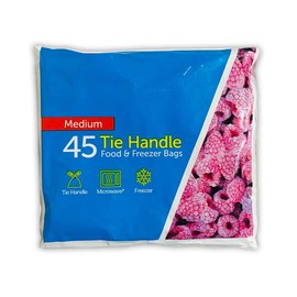 FOOD BAGS Tie Handle Bags Resealable bags Sandwich bags food freezer bags (45 x Medium Tie Handle)
