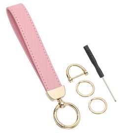 PATIKIL Leather Wristlet Keychain, PU Car Key Chain Holder Universal Decorative Wrist Keychain with 2 Key Ring, Anti-Lost D-Ring and Screwdriver for Men and Women, Pink