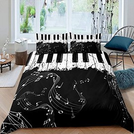 Homewish Piano Keys Comforter Cover Rotating Musical Notes Duvet Cover Tie Dye Bedding Set For Kids Boys Girls Retro Music Theme Bedclothes Bedroom Decor With 1 Pillow Case Single Size Balck White