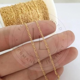 Permanent Jewelry Supply Chain 3+1 Figaro Chain, 1.5mm 14K Gold Filled Figaro Chain for Permanent Jewelry Making, Sold by The Yard