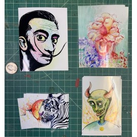 Unbranded 4 Watercolor Art Vinyl Stickers Pack Lot Graffiti Decals Dali Tiger Demon