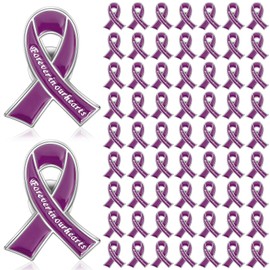 Tigeen 50 Pcs Metal Funeral Ribbon Pins Memorial Lapel Pins Forever in Our Hearts Funeral Favors for Memorial Service Event Mourning Remembrance Day(Purple)