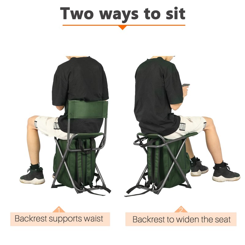 PORTAL Backpack Cooler Chair Fishing Chairs with Backrest Folding Camping