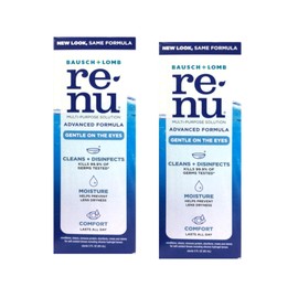 Renu Advanced Formula Multi-Purpose Solution, Gentle on Eyes, Cleans & Disinfects, Moisturizes for Comfort, Travel Size 2 fl oz (Pack of 2)