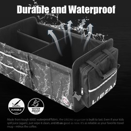 LIBZAKI Car Trunk Storage Organizer, Multi Compartment Collapsible Trunk Storage Box for Car Truck SUV-Black