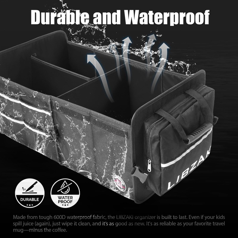 LIBZAKI Car Trunk Storage Organizer, Multi Compartment Collapsible Trunk Storage